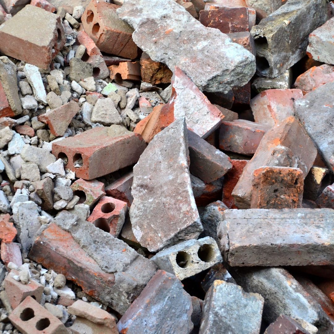A closeup of a construction waste for recycling